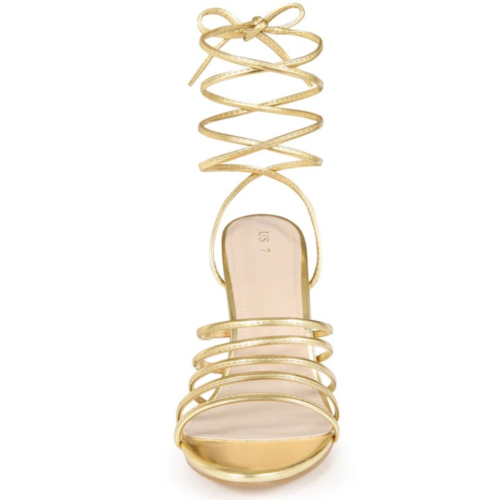 NWOT and no box - ALLEGRA K WOMEN GOLD SPARKLE strappy lace up high heel sandal